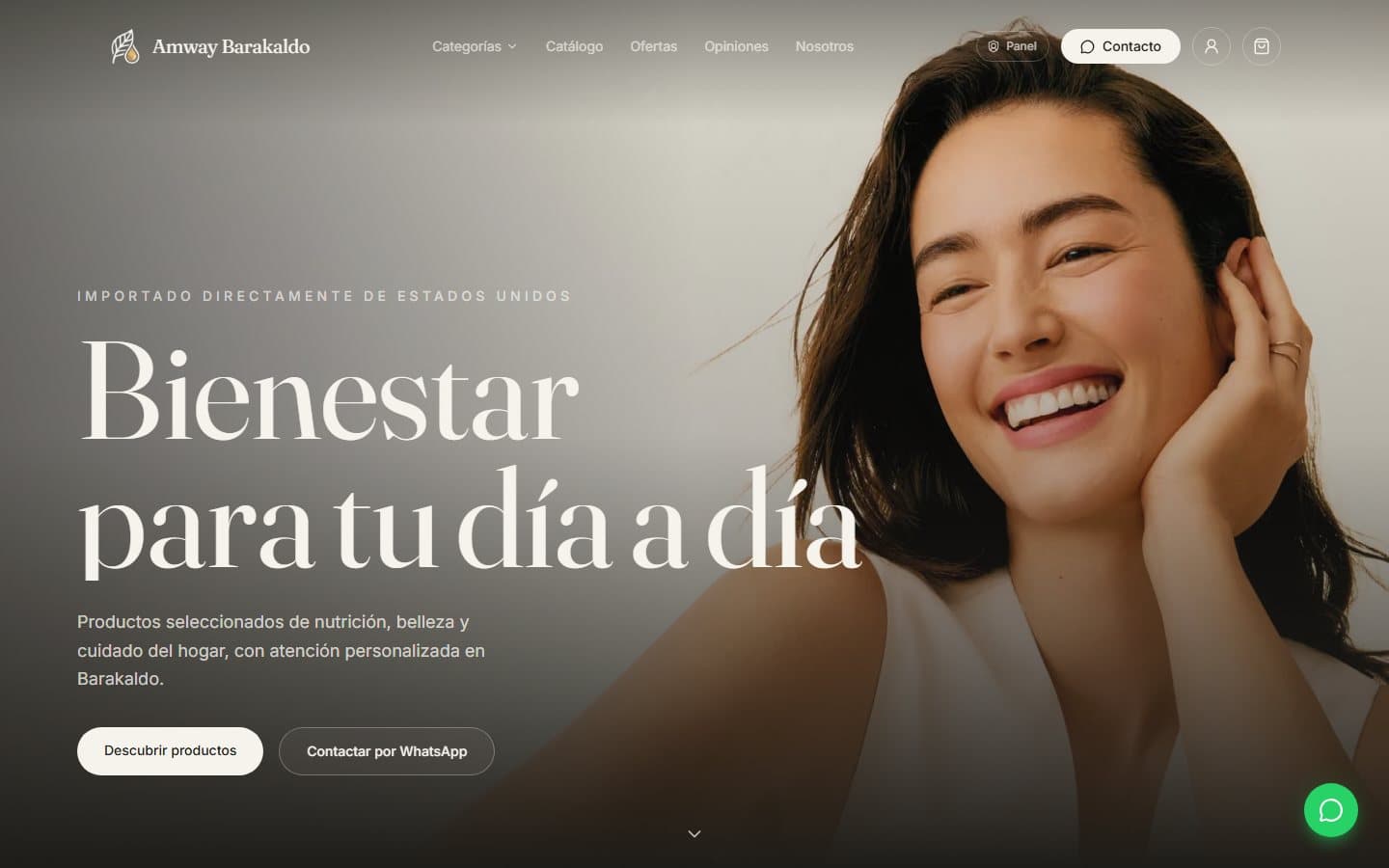 Página de inicio de la web de Amway Barakaldo en escritorio