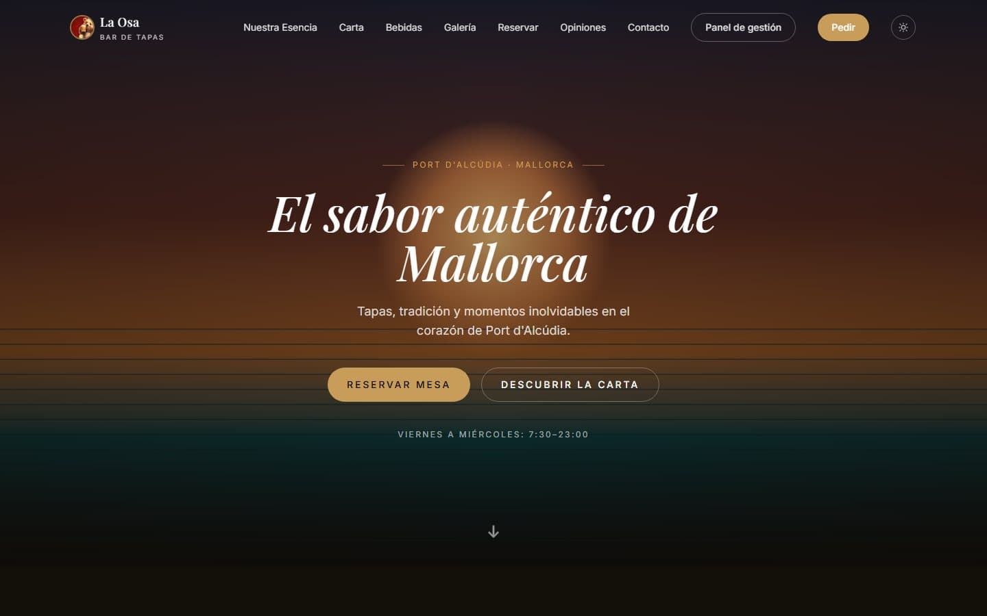 Página de inicio de la web de Bar de Tapas La Osa en escritorio