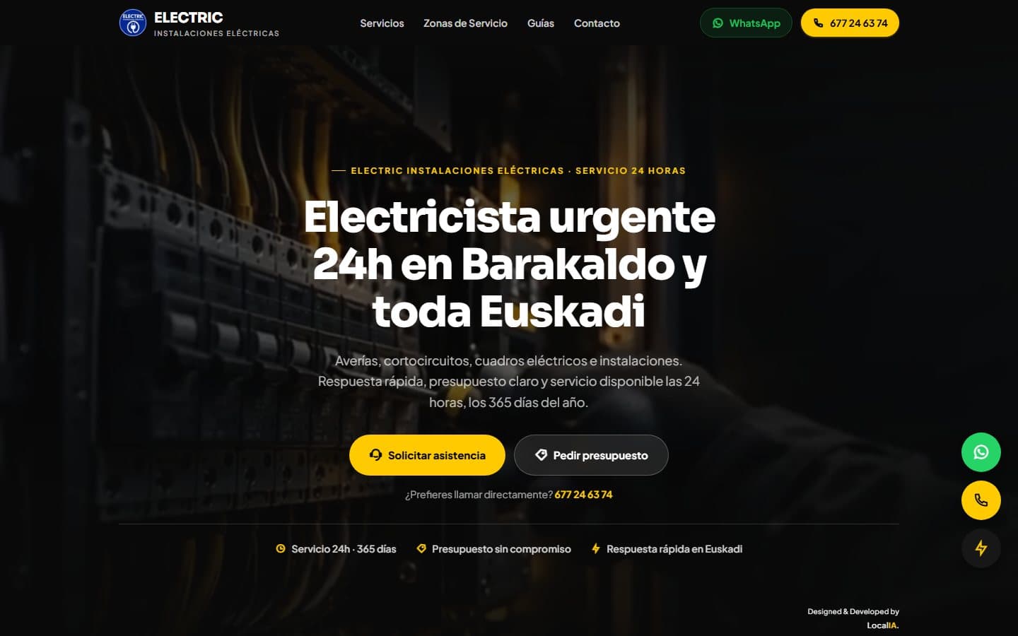 Página de inicio de la web de Electric Instalaciones Eléctricas en escritorio