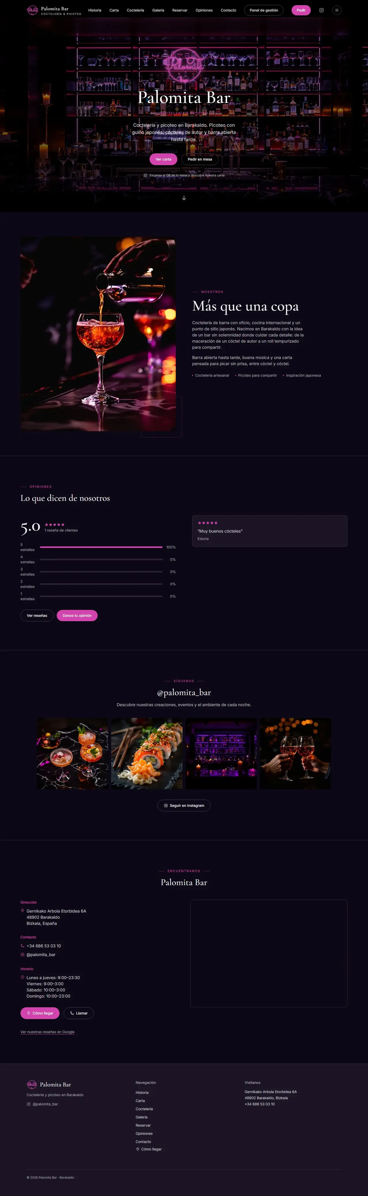 Página completa de Palomita Bar en escritorio