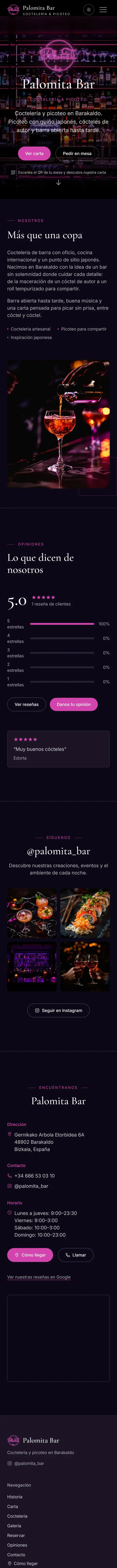 Página completa de Palomita Bar en móvil