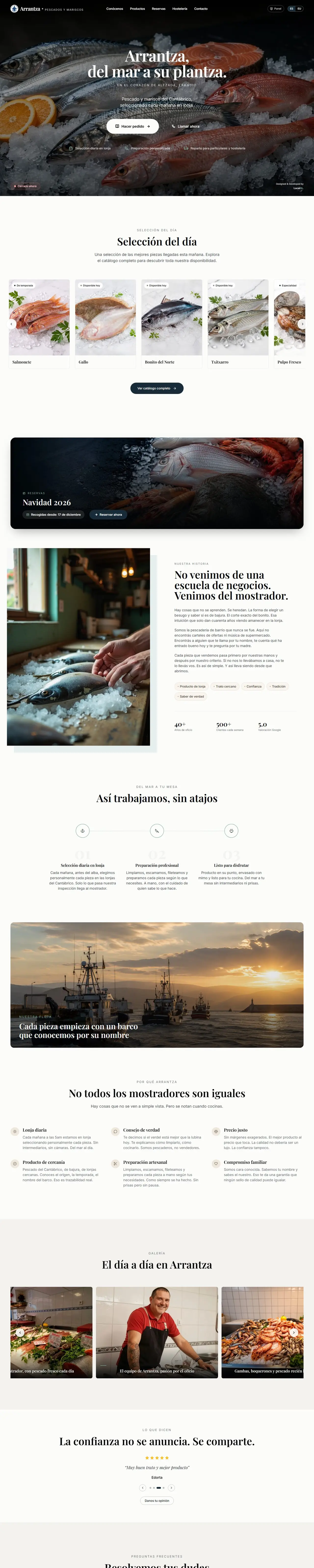 Página completa de Pescados y Mariscos Arrantza en escritorio
