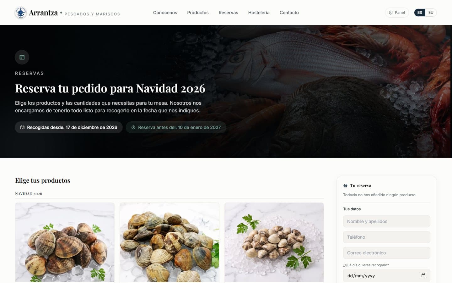 Reservas para campaña de Navidad — Pescados y Mariscos Arrantza