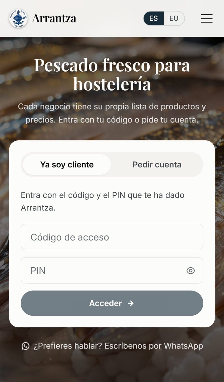 Hostelería en móvil — Pescados y Mariscos Arrantza