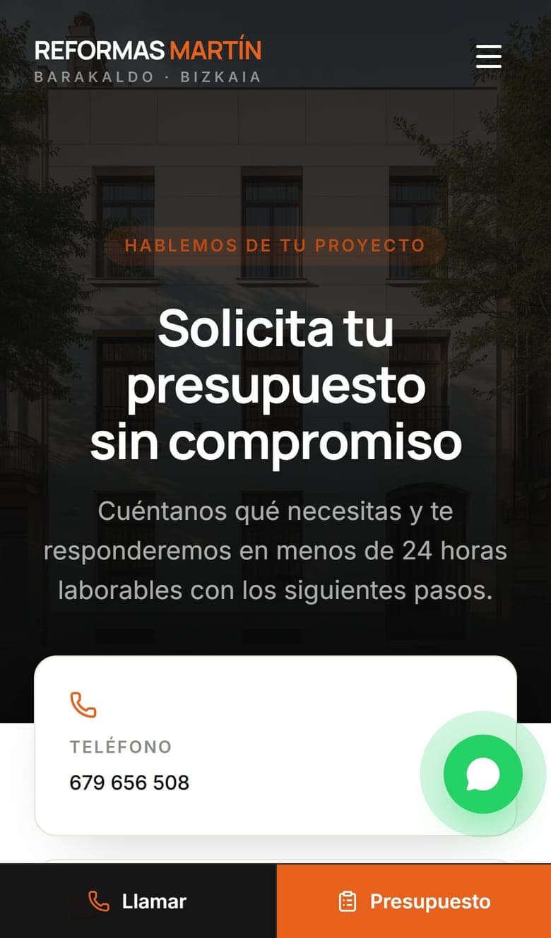Contacto en móvil — Reformas Integrales Martín
