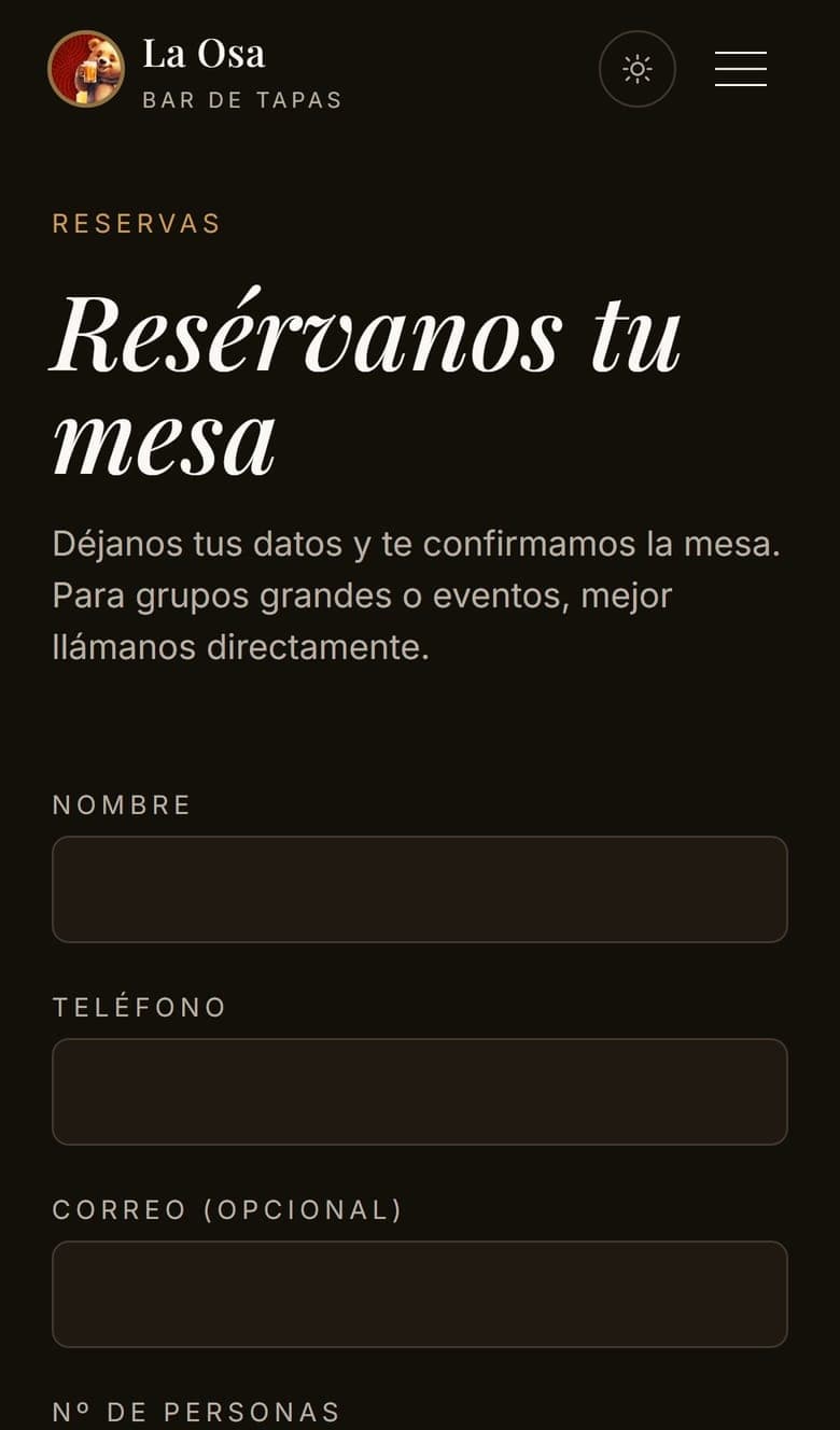 Reservas en móvil — Bar de Tapas La Osa